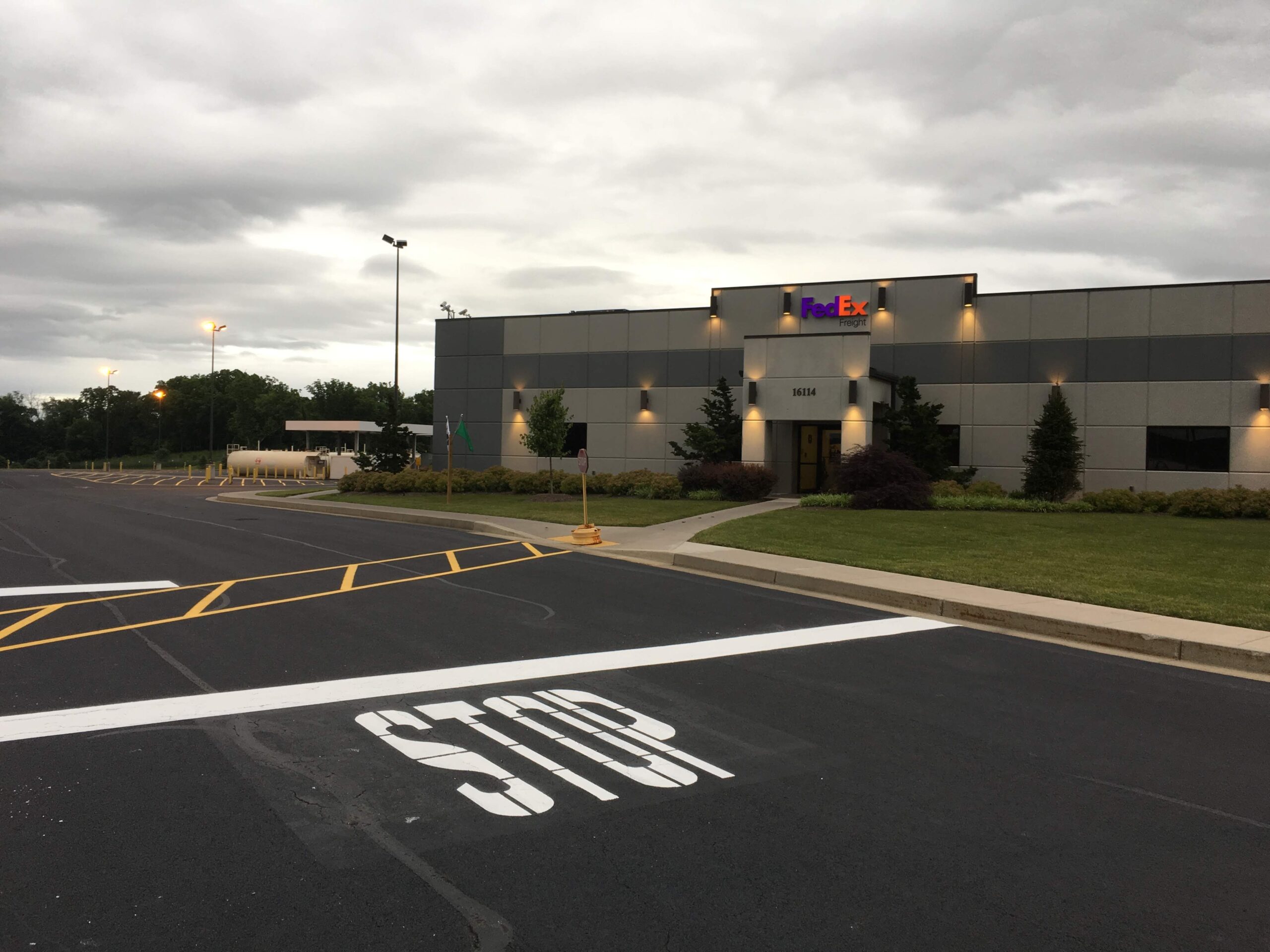 Warehouse striping near Atlanta along I-75 for logistics and distribution centers