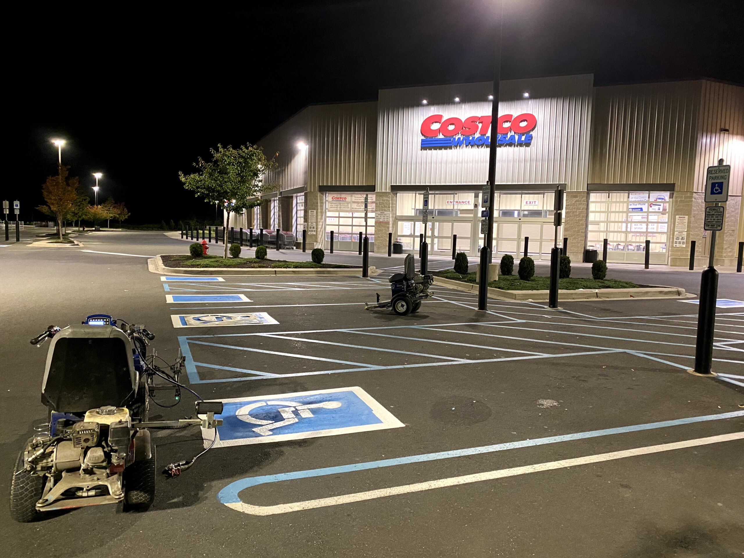 Accessible parking space markings and striping equipment