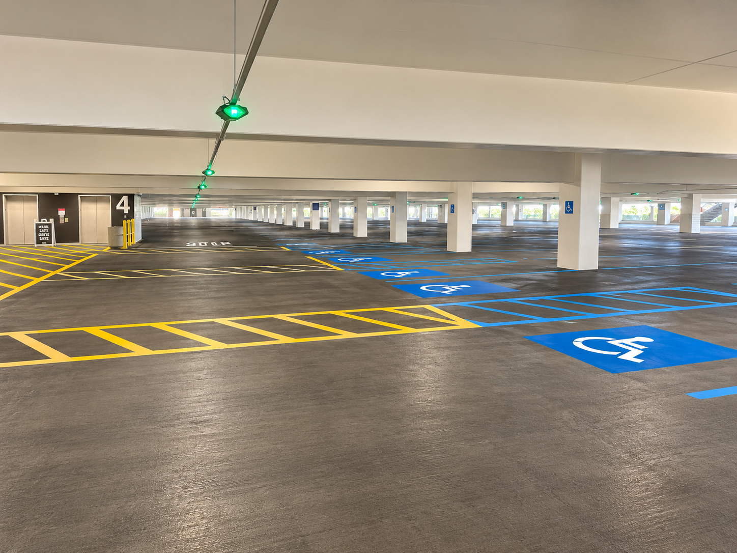 Accessible parking markings in a parking garage