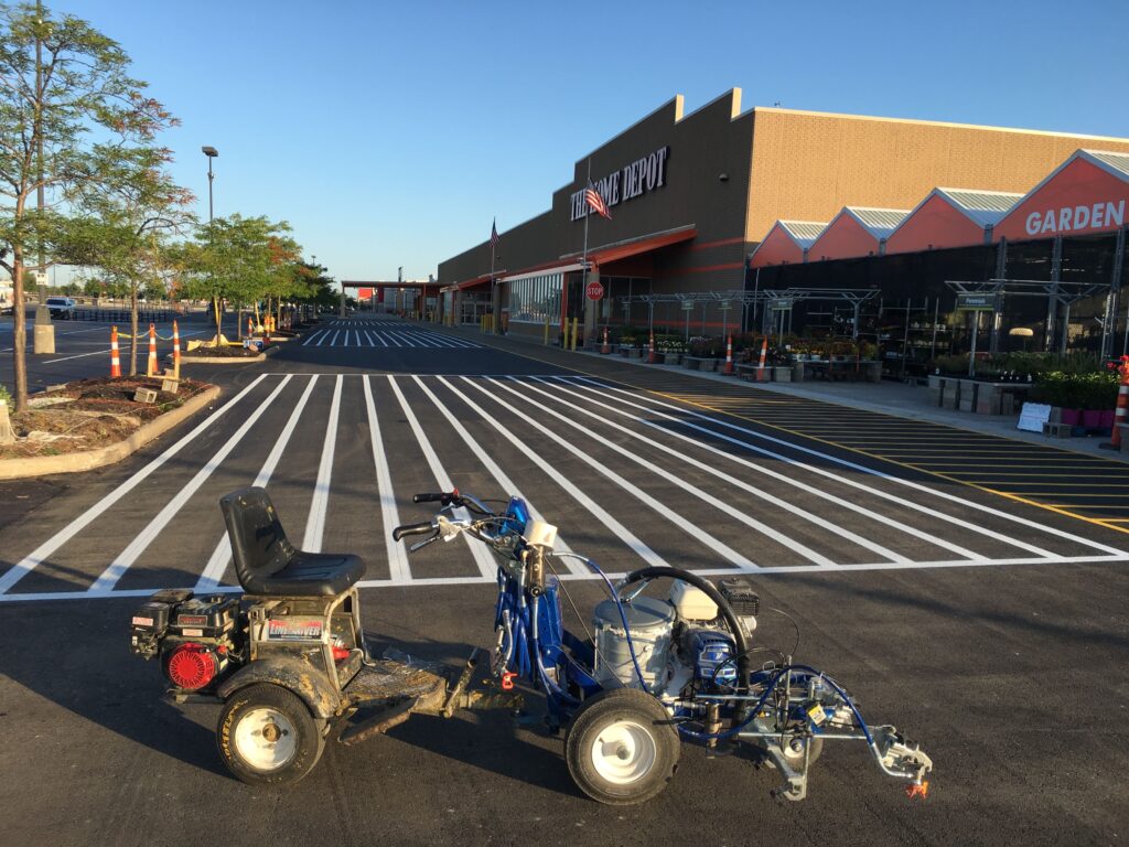Commercial parking lot striping project in Virginia