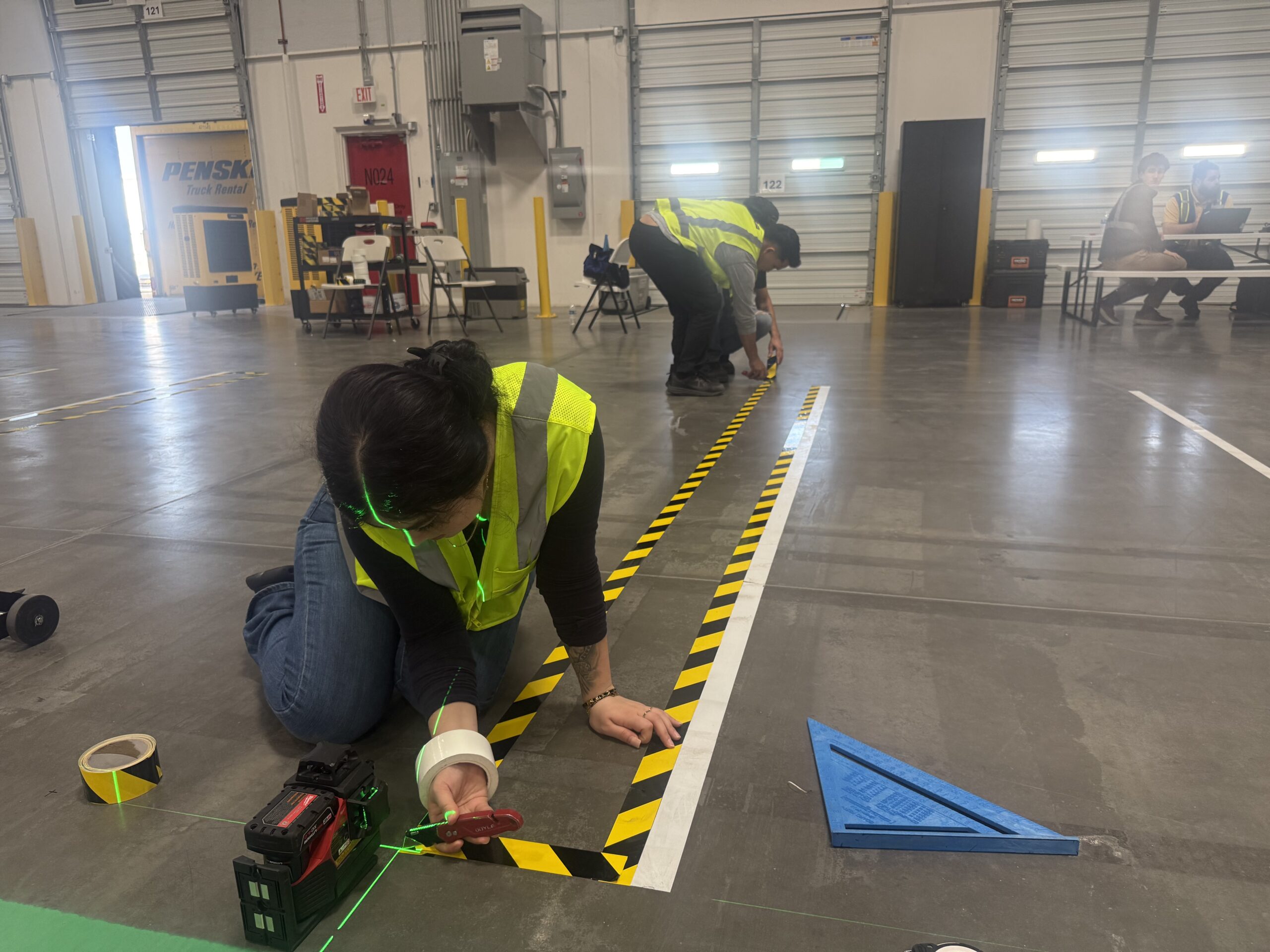 Industrial floor marking tape installation project