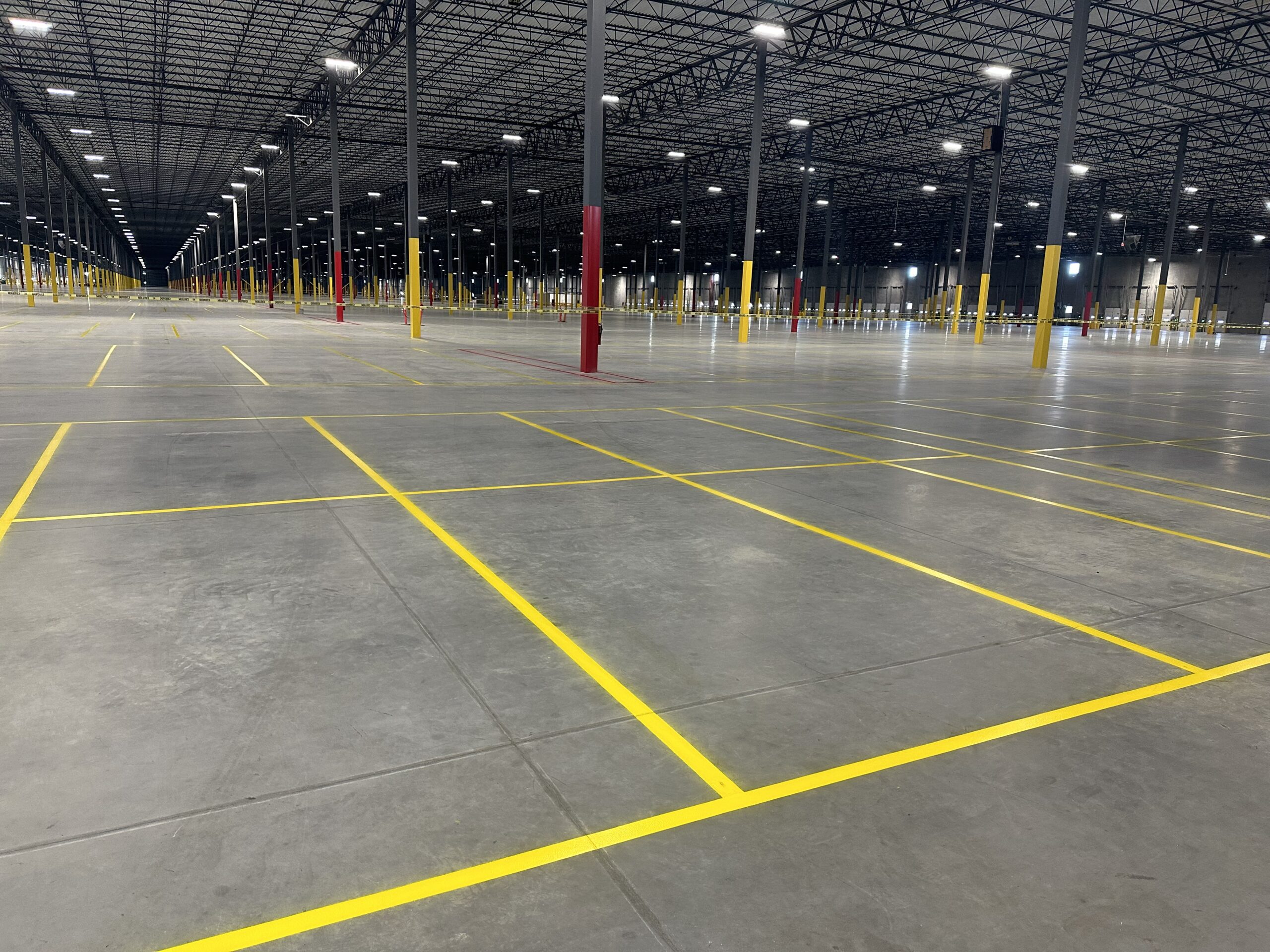 Industrial warehouse floor striping and safety markings